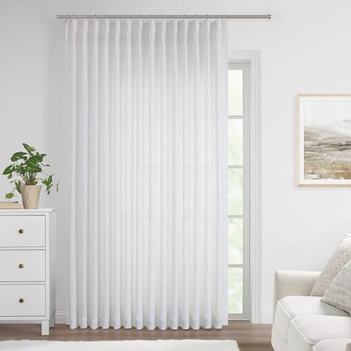 "Vision Home White Pinch Pleated Semi Sheer Curtains Textured Light Filtering Window Curtains 90 inch for Living Room Bedroom Patio Rayon Blended Pinch Pleat Drapes with Hooks 1 Panel 80"" Wx90 L"