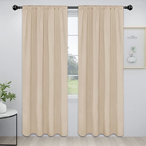Easy-Going Rod Pocket Blackout Curtains for Bedroom, Room Darkening Window Curtains for Living Room, Thermal Insulated Noise Reduction Solid Window Drapes, 2 Panels(42x84 in, Beige)