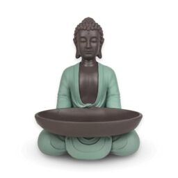 Zen and Feng Shui Buddha Pocket Statue – For Creating a Relaxing and Spiritual Ambiance – Good Luck Gift Idea – Height: 20 cm – Colour: Green and Brown – Zen'Light