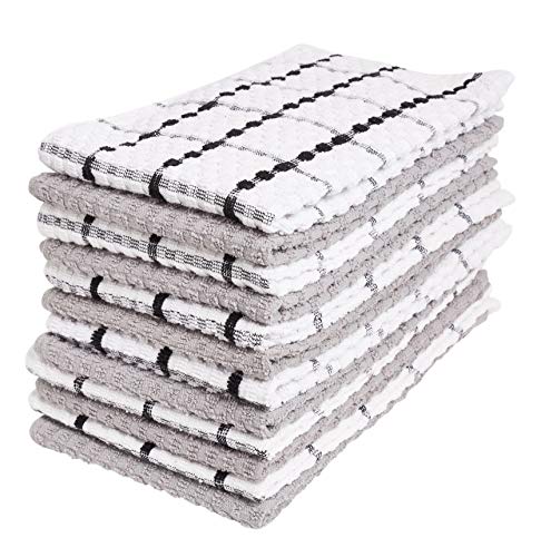"Kitchen Towels 12 Pack - Dish Towels and Dish Cloths - Hand Towel and Dishcloths Sets - 100% Soft Ring Spun Combed Cotton - Great for Cooking in Kitchen or Household Cleaning - Size 15"" x 25"" (Gray)"
