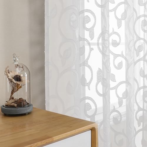 OWENIE Furman Sheer White Curtains Tiers 36 inch Length, Light Filtering Soft Airy Clear Cafe Curtains Tier for Living Room Bedroom Farmhouse Small Windows Half Curtains, 2 Pcs, Each 40Wx36L inch