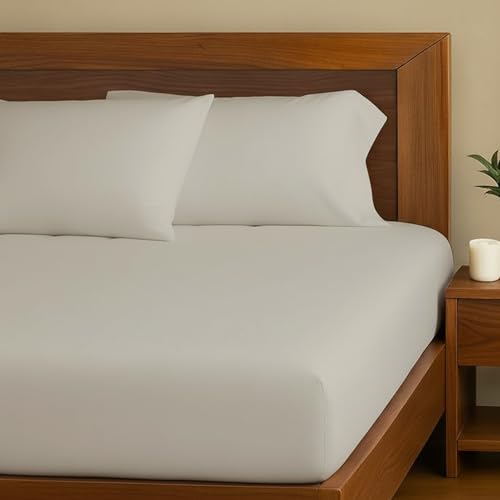 The Linen Company NY Eucalyptus Sheets – Tencel Double Fitted Sheet with BCI Cotton, Ultra-Soft, Breathable Percale, Skin-Friendly, Lightweight, Temperature-Regulating for Soothing Sleep (Ivory)