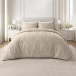 GC GAVENO CAVAILIA Geometric Blocks Double Duvet Set - Reversible Microfiber Bedding Double Bed Set Pillow Cases - Hypoallergenic, Lightweight Quilt Cover Set With Button Closure, Natural