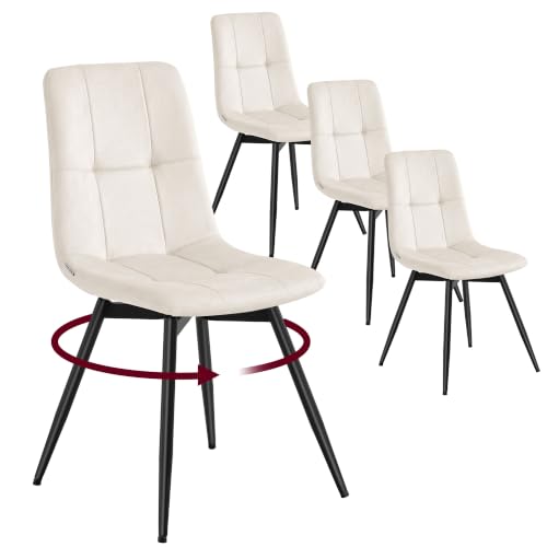 VASAGLE Swivel Dining Chairs, Velvet Ergonomic Chairs with Metal Legs, 360° Rotation, Set of 4, 43 x 52 x 83 cm, for Living Room, Office, Light Beige, Tyra Collection KDC198L102