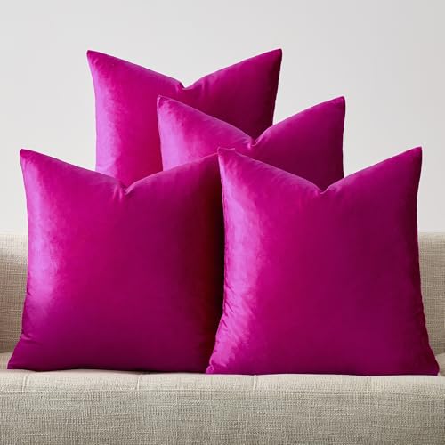 GIGIZAZA Set of 4 Hot Pink Throw Pillow Covers 20x20 Soft Velvet Pillow Covers Modren Decorative Pillows Covers Couch Sofa Living Room Pillowcase