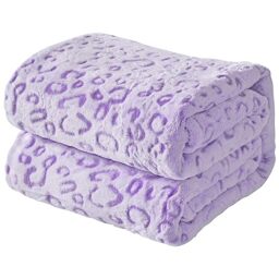 "FY FIBER HOUSE Flannel Fleece Throw Microfiber Blanket with 3D Cheetah Print, 90""X108"", Purple"