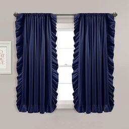 "Lush Decor Reyna Ruffle Window Curtain Panel Set for Living, Dining, Bedroom (Pair), 54"" W x 63"" L, Navy"