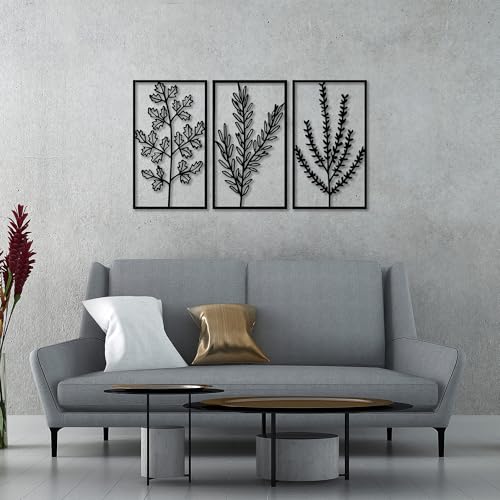 Stylish Black Decorative Metal Wall Accessory (3 Pieces), 40 x 70 cm, 100% Metal, 1.5 mm Thick, Perfect for Modern Home Decor & Art Display