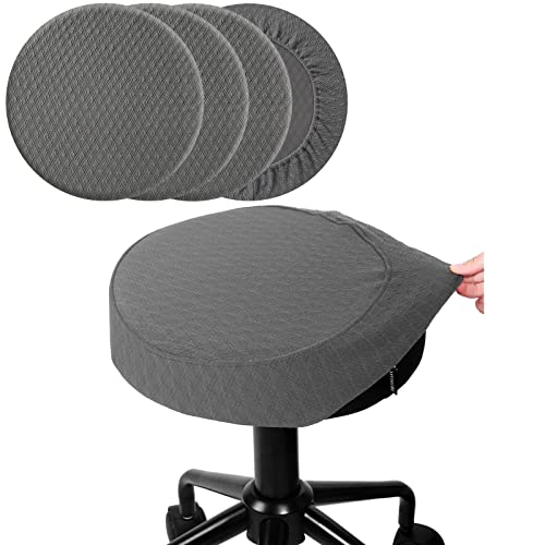 "BUYUE 4 Pcs Dia.14-16"" Round Bar Stool Covers Stretchy Washable for Upholstered Chairs, Jacquard Dustproof Stool Seat Slipcover, M-Dark Grey-Set of 4"