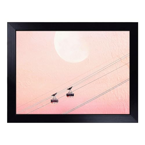 Lap Tray with Bean Bag Cushion, Cable Car To The Moon - Handmade in the UK, Raised Wooden Edge, Padded Cushion, Heat-Resistant Wipe-Clean Surface, for Meals, Laptops and Crafts