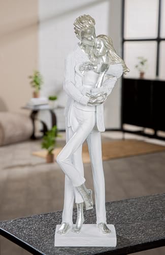 GILDE Together Resin Sculptures White Matt Metallic Finish Pair 46cm Tall 15cm Wide 13cm Deep