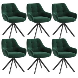 Swivel Dining Chairs Set of 6, 360° Velvet Dining Room Chairs with Arms, Upholstered Kitchen Chairs with Metal Legs, Modern Accent Chairs for Dining Room, Living Room, Bedroom, Home Office, Green