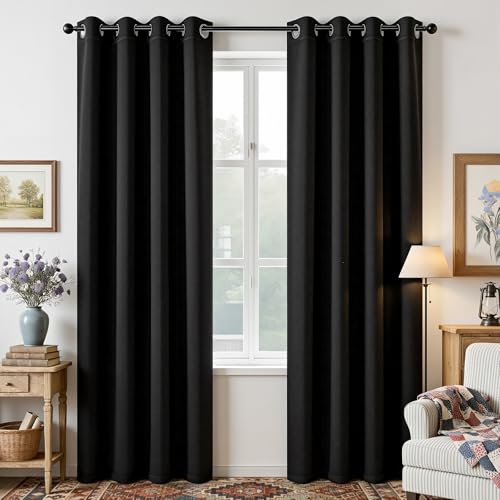 Joydeco Blackout Curtains, 2 Panels Set, 90 Inches Long, Black, W52 x L90 Inch, Modern Style, Grommet Top, Living Room