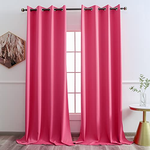 YGO 95 Inch Bedroom Blackout Curtains Panels - Grommet Room Darkening Drapes for Living Room, Thermal Insulated Noise Reducing Sleep Well Window Curtains Draperies, Hot Pink, 52W x 95L