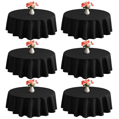 joybest 6 Pack Round Tablecloths 60 Inch Black Table Cloth Fit 20 to 42 Inch Tables, Washable Polyester Fabric Table Cover for Wedding Party Reception Formal Events