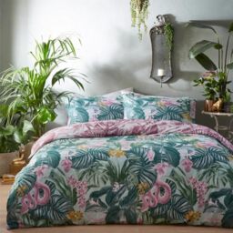furn. Medinilla Single Duvet Cover Set, Cotton, Polyester, Mint/Lilac, 703MEDI/D01/MILI, Green