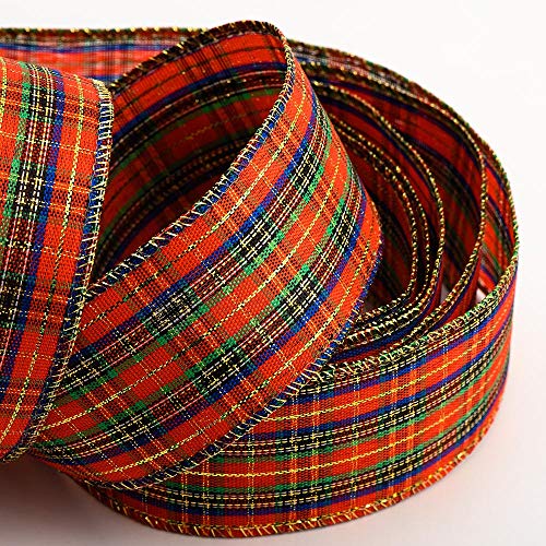 Christmas Tartan Ribbon Wired Edge 38mm x 10m - Scottish, Checked, Christmas Wired Ribbons for Gift Wrap, Bows, Crafting, Seasonal Decor, Wreaths, Bouquets