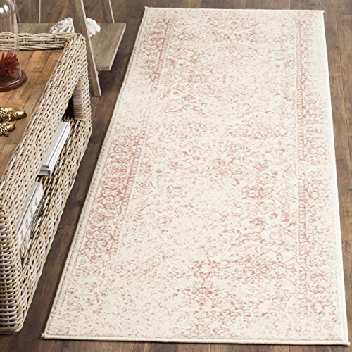 Safavieh Distressed Rug for Living Room, Dining Room, Bedroom - Adirondack Collection, Short Pile, in Ivory and Rose, 80 X 180 cm