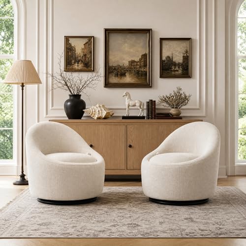 Barrel Swivel Accent Chair with Hidden Storage, 360° Rotating Lounge Chair, Upholstered Breathable Fabric, High Density Foam Seat, Modern Round Armchair for Living Room Bedroom, Beige