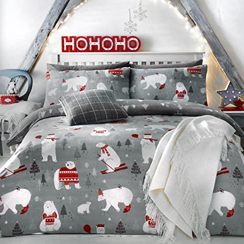 Bedlam Christmas - Polar Bears - Easy Care Duvet Cover Set - Single Bed Size - Silver Bedding