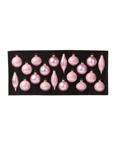 Pink Glass Christmas Baubles Set of 20, Shiny Matt Glitter Ornaments