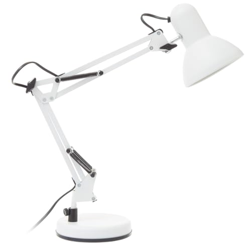 Premier Housewares Studio Matte White Metal Desk Lamp - Adjustable Anglepoise Design Contemporary White Table Lamp - Matt White Metal Desk Lamp for Reading, Writing, and Lighting