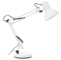 Premier Housewares Studio Matte White Metal Desk Lamp - Adjustable Anglepoise Design Contemporary White Table Lamp - Matt White Metal Desk Lamp for Reading, Writing, and Lighting