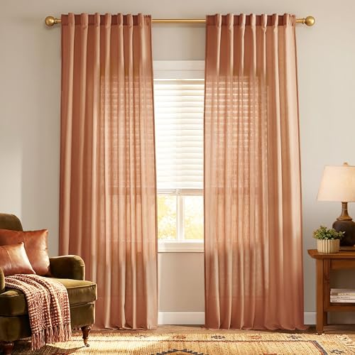 PANELSBURG Western Rust Curtains 96 Inches Long for Bedroom,Terracotta Boho Rustic Farmhouse Semi Sheer Red Linen Fall Living Room Curtains 2 Panels Set