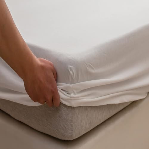 "PURE ERA Jersey Knit Cotton Fitted Bottom Sheet ONLY (No Flat Sheet or Pillow Cases) Extra Deep Pocket Up to 15"" to 20"" Ultra Soft Comfy Breathable Off White Twin"