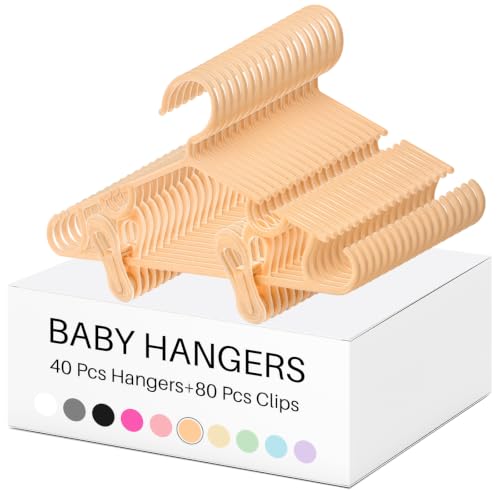 Hsei 5/10/40 Pack Baby Hangers with 10/20/80 Clips Plastic Kids Pants Hanger for Newborn Nursery/Daycare/Preschool Closet/Wardrobe Organizer Baby Shower Party(120 Packs Total,Orange,10.6 Inch)