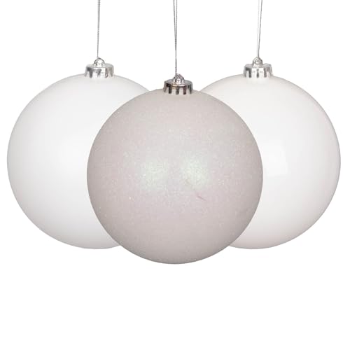 10cm/3Pcs Christmas Baubles Shatterproof White, Christmas Tree Decorations Ball Ornaments Balls Xmas Hanging Decorations Holiday Decor - Shiny,Matte,Glitter