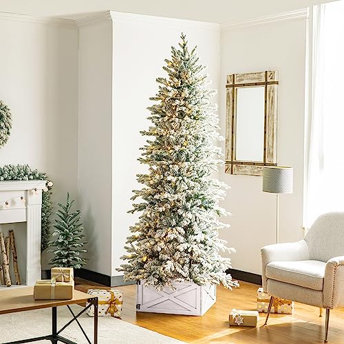 "Glitzhome 22"" L White Wooden Tree Collar Tree Stand Cover Decorative Christmas Tree Skirt"