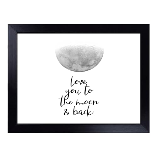 Lap Tray with Bean Bag Cushion, Love You To The Moon And Back - Handmade in the UK, Raised Wooden Edge, Padded Cushion, Heat-Resistant Wipe-Clean Surface, for Meals, Laptops and Crafts