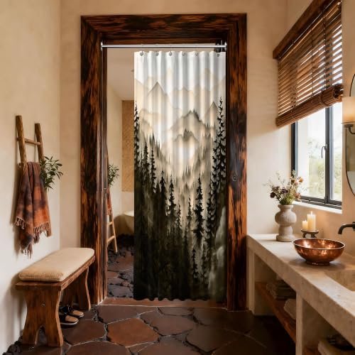 QGHOT Dark Brown Forest Shower Curtain Nature Bronze Chocolate Brown Shower Curtains for Mens Bathroom, Waterproof Polyester Fabric with Hooks, 36''W x 72''L