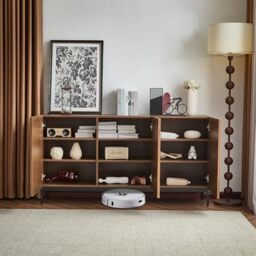 39F Furniture Dream Modern Dark Oak Sideboard, 3D Wave Design, 3 Doors, Adjustable Shelves, Anti-Tip, 150x40x80cm, Mid-Century Storage Cabinet for Living Room, Dining Room, or Office