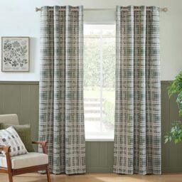 Catherine Lansfield Cullen Thermal Check Brushed Cotton 46x54 Inch Eyelet Curtains Two Panels Green