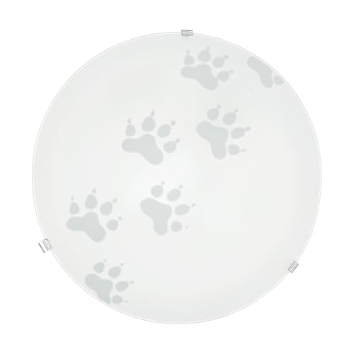 Eglo Ceiling lamp Mars, Wall Light, Ceiling Light Made of Steel, Colour: White, Glass: White Satin Motif paw, Socket: E27