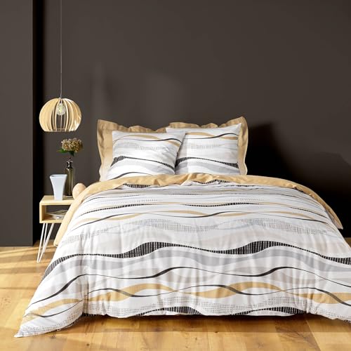 Douceur d'Intérieur, 3-Piece Bedding Set (240 x 220 cm) Vagueline Natural Printed Polycotton