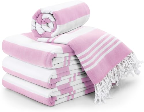 Utopia Towels - 4 Pack Turkish Beach Towel (40 x 72 Inches) - 100% Cotton Big Beach Towels Oversized - No Sand, Lightweight & Quick Dry - Prewashed for Soft Feel (Pink)