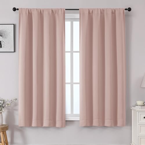 OWENIE Sally Blush Pink Blackout Curtains for Bedroom 63 Inch Length 2 Panels Set, Solid Thermal Insulated Room Darkening Rod Pocket Window Treatment Drapes, W40 x L63 Inch, Blush