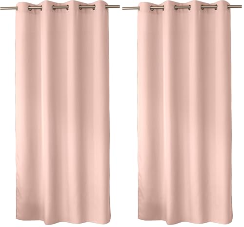 Enjoy Home Basic Polyester Curtain with 8 Silver Eyelets Diameter 4 cm 140 x 240 cm Old Pink (Pack of 2)