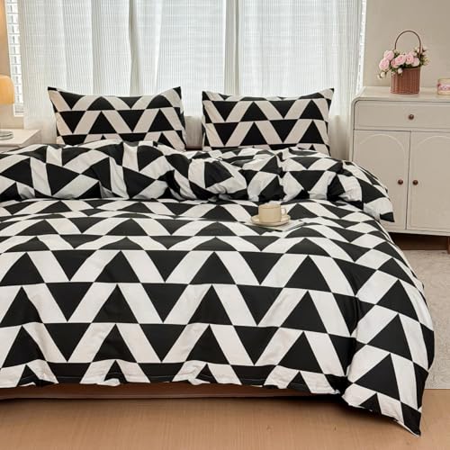 BlueBlue Kids Duvet Cover Set, 100% Cotton Bedding Set for Children Teens Boys Girls, 1 Duvet Cover 2 Pillowcases, Cartoon Pattern (Black Triangle, Full/Queen (90'' x 90''))