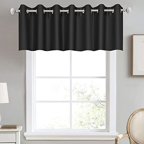 DECOVSUN Black Valances for Windows for Kitchen Blackout Thermal Insulated Curtain Valance for Bathroom/Office Short Straight Drape Valance for Bedroom Kids Room 100 Inch Wide by 18 Inch Long 1 Panel