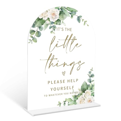 Eucalyptus Rose Wedding Bathroom Basket Sign, 6 x 8 Inch White Arch Acrylic Wedding Sign with Holder, Wedding Sign for Ceremony and Reception, Wedding Decoration, Wedding Supplies - AM09