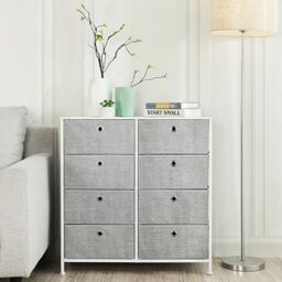 SONGMICS Dresser, Storage Unit with 8 Easy Pull Fabric Drawers, Dresser Drawer, Organizer Unit with Metal Frame, for Closet, Nursery, Dove Gray and Cream White BELLAH Collection LTS024GD01