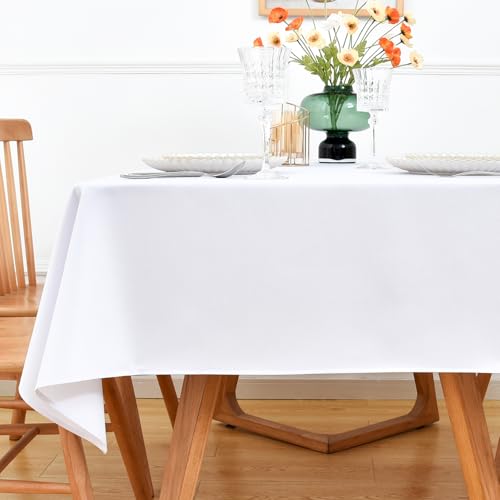 NEWISHER White Square Tablecloth 70x70 inch, Heavy Duty Polyester Fabric Table Cloth, Reusable Washable Solid Table Cover for Dining, Kitchen, Party, Wedding, Indoor Outdoor Tabletop Decoration