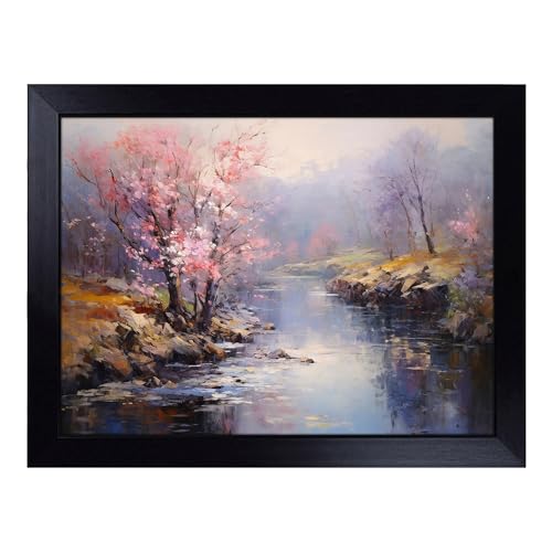 Lap Tray with Bean Bag Cushion, River Impressionism - Handmade in the UK, Raised Wooden Edge, Padded Cushion, Heat-Resistant Wipe-Clean Surface, for Meals, Laptops and Crafts
