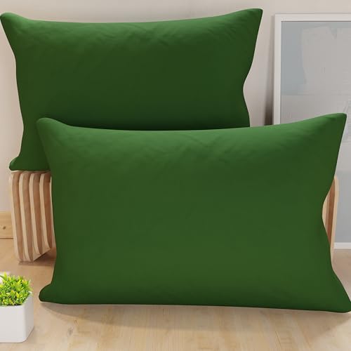 PETTI Artigiani Italiani - Pair of Pillow Cases 60 x 40 cm in Microfibre, Pillows for Bedroom Furniture, Sofa, Set of 2 Cushion Covers, Solid Colour Pillowcase Olive Green