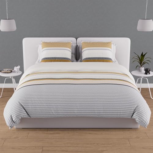 Soleil d'ocre, Thales Mustard Cotton Duvet Cover Set, 57 Thread Count, 260 x 240 cm