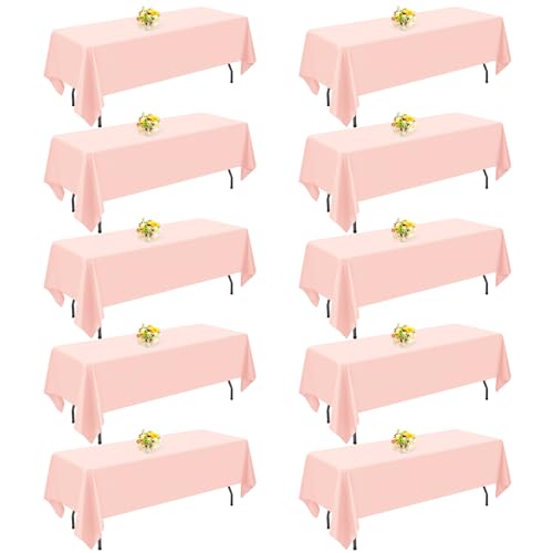 FXKS 10 Pack Pink Tablecloth 60 x 102 Inch,Rectangle 6 Foot Table Cloth,Wrinkle Resistant Washable Fabric Tablecloth,Polyester Table Cover for Dining Buffet Party and Wedding